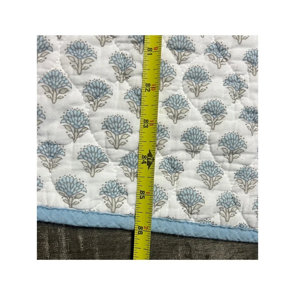 Lillian August Quilted Blanket Blue Floral Block Print 86x85 Cotton Square